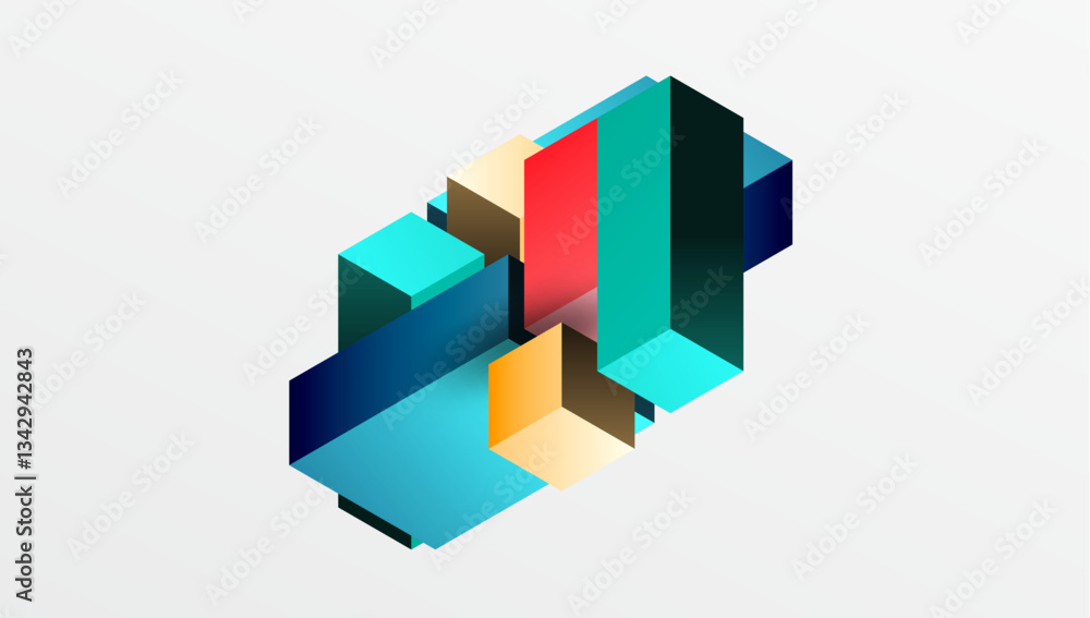 Aufkleber Sleek abstract design featuring isometric 3D blocks in a clean, modern composition. Perfect for tech-inspired themes, with vibrant colors and geometric precision