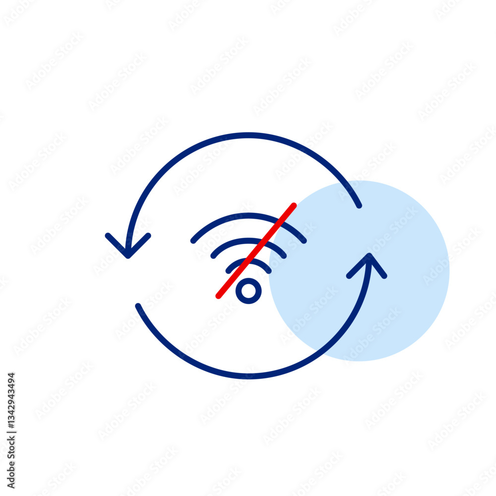 Poster no wi-fi in refresh arrows. data backup unavailable, no online cloud synchronization. pixel perfect,