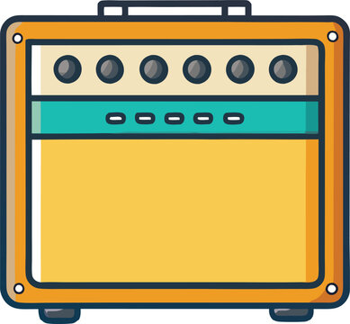 Guitar Amplifier Vector Design with Controls, A colorful vector illustration of a guitar amplifier with detailed controls, perfect for music and audio-related content.
