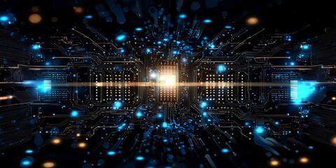 Obraz premium Stunning Blue Light Effects on a Circuit Board