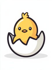 Obraz premium Adorable Yellow Chick Hatching from Cracked Eggshell Pixel Art