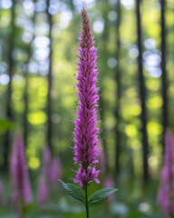 Obraz premium Vibrant pink flower in lush green forest background nature photography stem plant bloom image macro