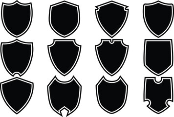 Shield vector set line black vector design illustrator. Collection of protect shield. Vector security shield badge. Knight award contours and linear signs Heraldic shield set