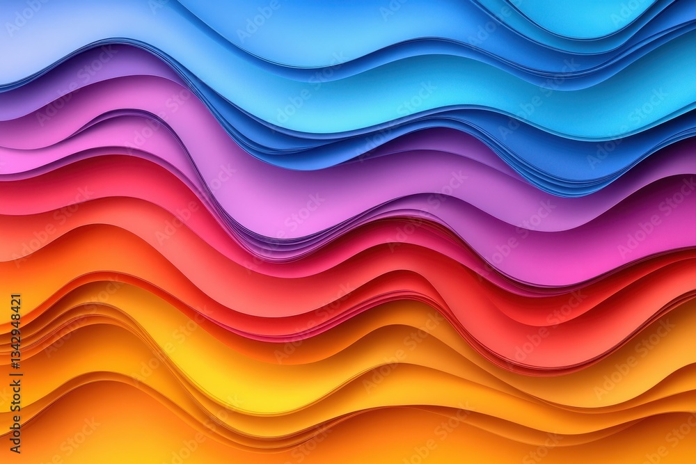 Poster wavy layered paper with vibrant colors from orange to blue create a smooth gradient. a colorful back