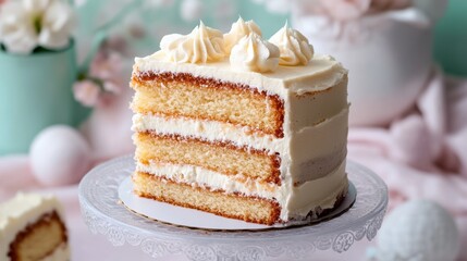Delicious Slice of Cake on Elegant Plate with Fork Ready for Enjoyment