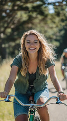 Obraz premium young woman riding a bike