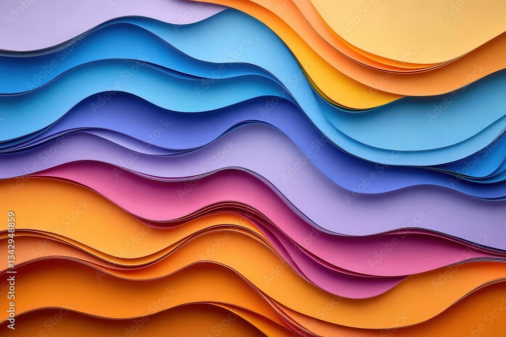 Poster colorful layered paper forms abstract wave patterns. perfect for backgrounds, textures, or creative 