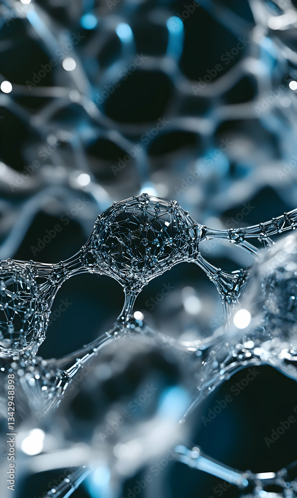 Poster Delicate framework of interconnected nano particle nodes, creating a complex molecular weave