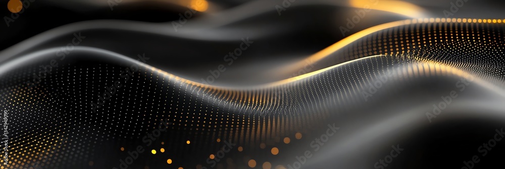 Poster abstract wavy surface with golden dots technology background for presentation