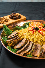 Arabic food indian food briyani with chicken lamb festive dinner ramadan