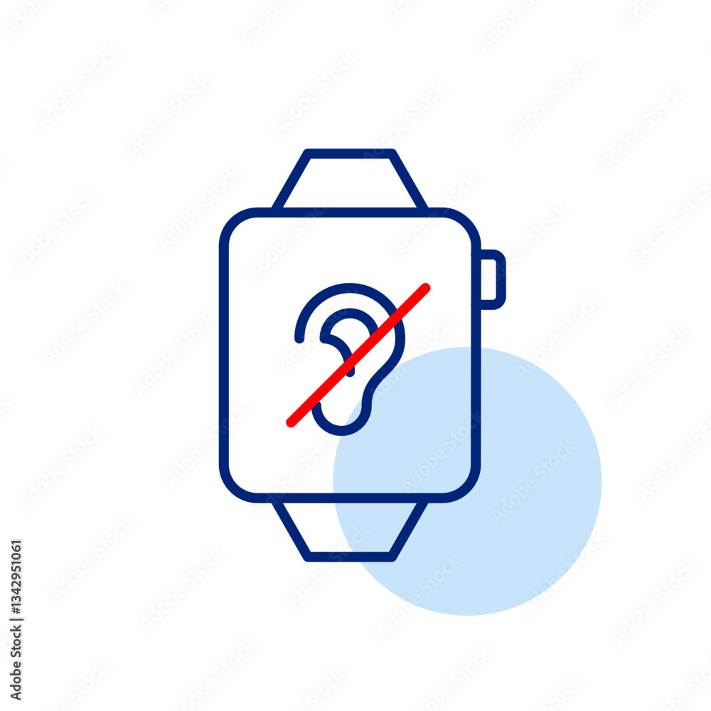 Poster smart watch with a crossed-out ear, website with no sound or muted audio content. silent user mode, 