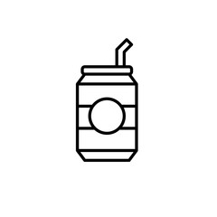 Soda can and straw. Soft fizzy drinks and refreshments. Restaurant menu, fast food sugary beverages. Pixel perfect, editable stroke vector icon