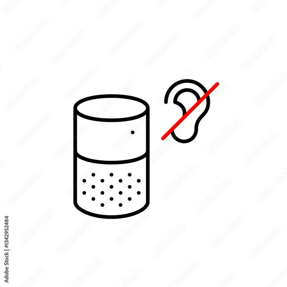 Poster smart speaker and ear crossed out. privacy mode, no eavesdropping. voice commands disabled, hearing-