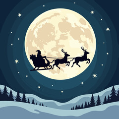 Naklejka premium Santa flying in a sleigh across the moonlit night, holiday magic
