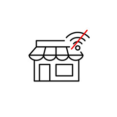 Storefront and no wi-fi symbol. Offline shopping, app system maintenance. Connection lost. Pixel perfect, editable stroke vector icon