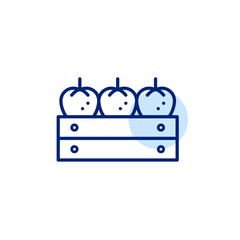 Strawberries in wooden crate. Organic vegetables and fruits, green farmer produce. Fresh groceries, shopping and vegetarian diet. Pixel perfect, editable stroke vector icon