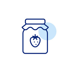 Strawberry jam in bottle. Farmers preserves, groceries shopping. Food and desserts. Pixel perfect, editable stroke vector icon