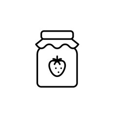 Strawberry jam in bottle. Farmers preserves, groceries shopping. Food and desserts. Pixel perfect, editable stroke vector icon