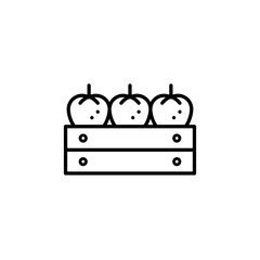 Strawberries in wooden crate. Organic vegetables and fruits, green farmer produce. Fresh groceries, shopping and vegetarian diet. Pixel perfect, editable stroke vector icon
