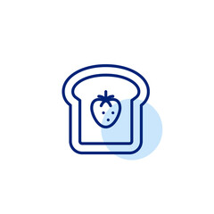 Strawberry jam on toasted bread. Breakfast sandwich with sweet marmalade. Pixel perfect, editable stroke vector icon