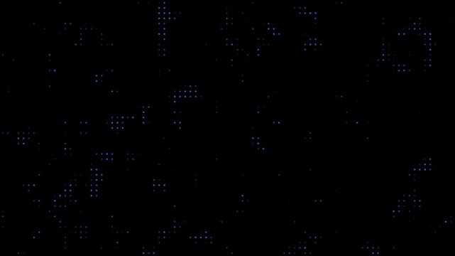 abstract binary digital code on a black background with blue dots animation