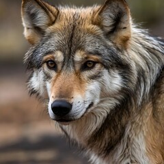 Fototapeta premium Mexican Wolf Staring Intently with Intelligent Eyes in Desert Landscape