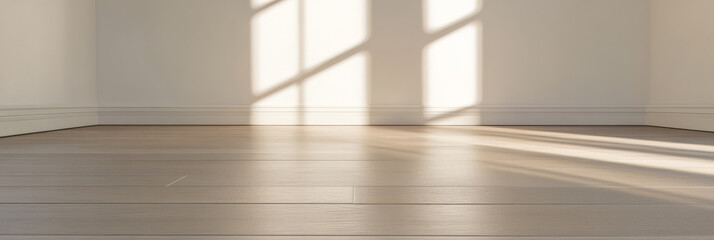 Fototapeta premium Sunlight streaming through the window in a minimalistic room during the afternoon