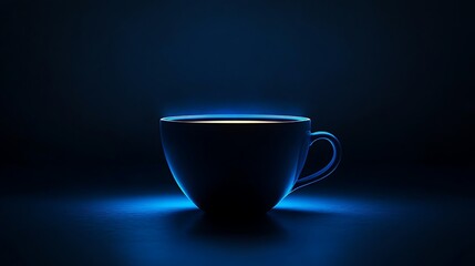 A simple coffee cup highlighted by futuristic blue light streaks in a dark setting