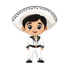 Cute Cartoon Mexican Boy in Charro Outfit and Sombrero