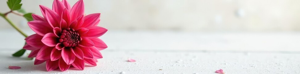 Freshly picked dahlia on a white surface with texture, fresh, color, nature