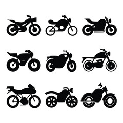 Motorcycle icons of silhouette black shape vector illustration isolated on white background