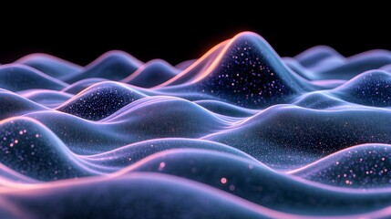 Fototapeta premium Abstract illustration showing undulating surfaces with illuminated particles and color gradients