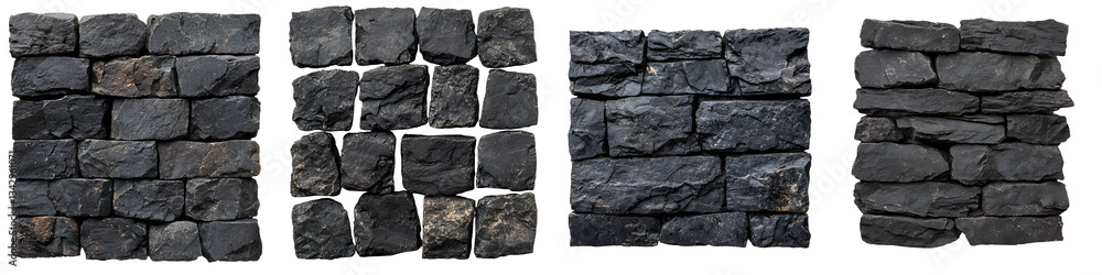 Poster a close up view of rugged natural stone walls in various shades of gray and black showcasing the dis