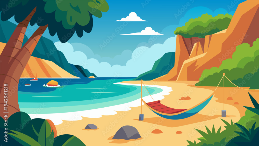 Poster a secluded beach cove where guests can lay out on hammocks and listen to the sound of the waves cras
