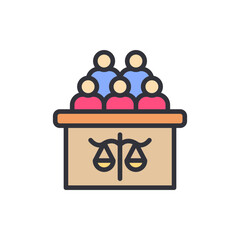 Jury colored icons, minimalist vector illustration ,simple transparent graphic element .Isolated on white background