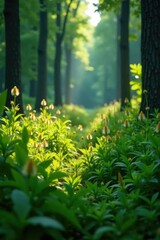 Prairie growth in the midst of a dense thicket in the forest, undergrowth, forest, branches