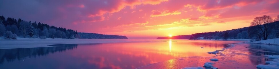 Fototapeta premium Pressure ridge on a frozen lake during sunrise, lake, pressure, ridge