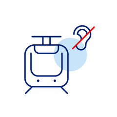 Obraz premium Tram and ear crossed out. Public transportation accessible for hearing-impaired people. No loud noises, no voice announcements. Pixel perfect, editable stroke vector icon