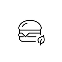 Burger and leaf. Vegan or vegetarian diet. Healthy fast food, organic natural ingredients. Plant-based fast food. Pixel perfect, editable stroke vector icon