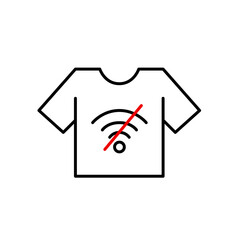T-shirt and no wi-fi symbol. Offline fashion shopping, digital detox. Pixel perfect, editable stroke vector icon