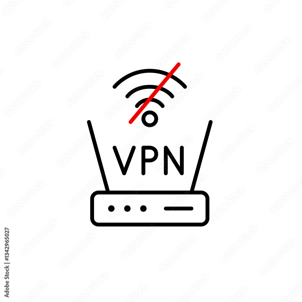 Poster router, vpn and no wi-fi symbol. secure connection unavailable. pixel perfect, editable stroke vecto