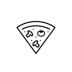 Slice of vegetarian or vegan pizza. Tomatoes and mushrooms as toppings. American fast food, delivery. Pixel perfect, editable stroke vector icon