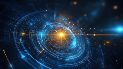 Abstract Circular Light Patterns in Blue and Gold Colors