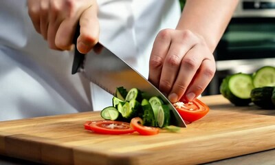 chef cutting fresh vegetables