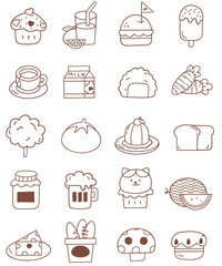 Full set of bread and fruit icons
