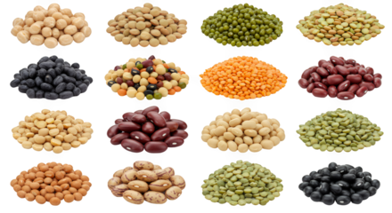 Colorful Assortment of Legumes on Transparent Background