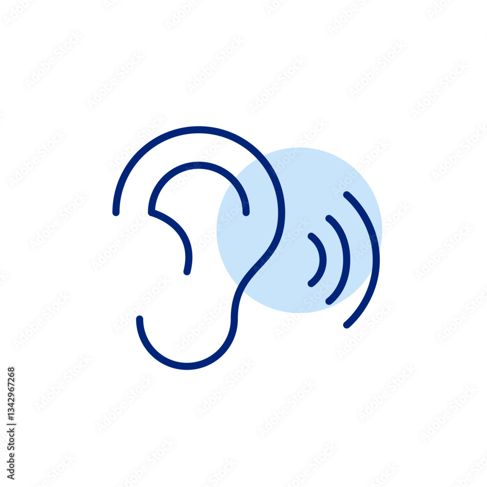 Poster ear and waves. sound detection, audio input or hearing test. pixel perfect, editable stroke vector i