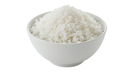 Fluffy White Rice in a White Bowl on Transparent Background