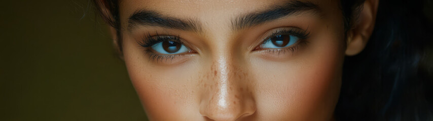 Fototapeta premium Close-up portrait of a young woman with striking features and captivating eyes