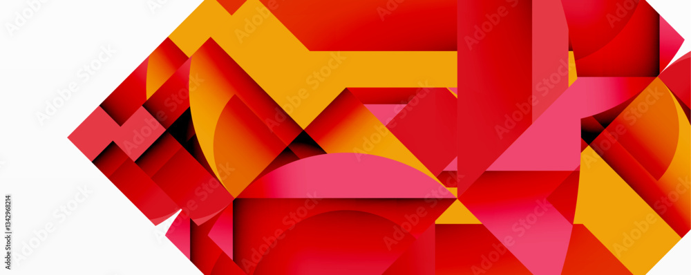 Poster abstract geometric composition with interlocking circular and angular shapes, featuring smooth gradi